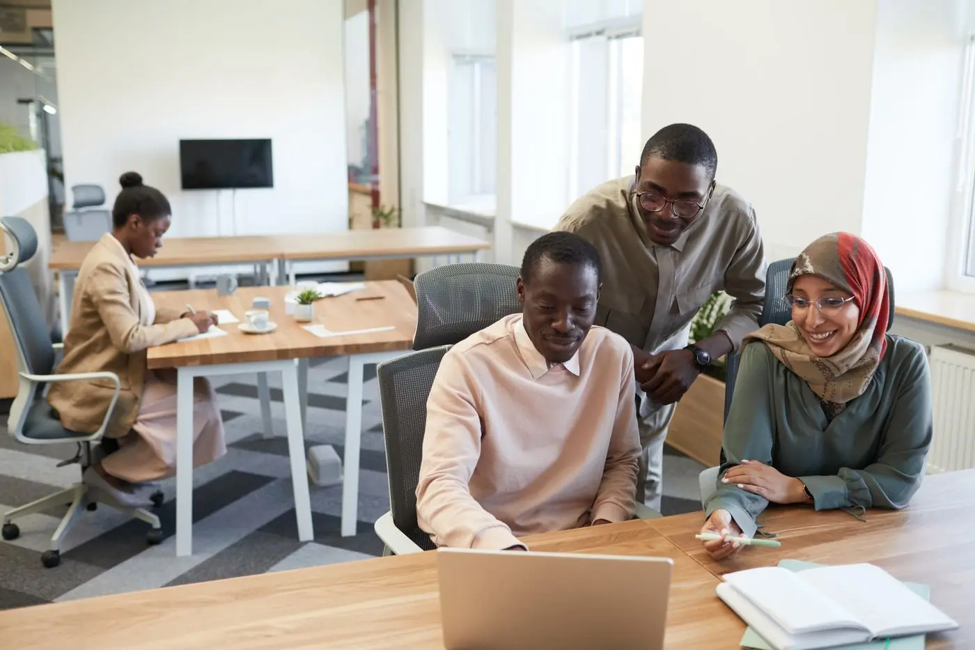 Team working together in a coworking space